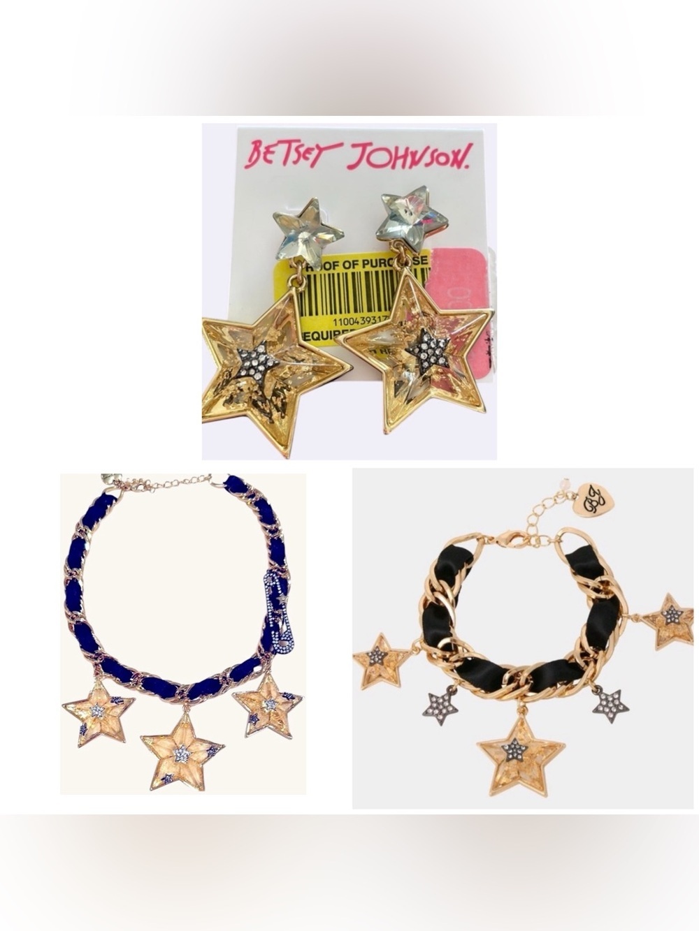 BETSEY JOHNSON SET Celestial Star & Crystals Earrings Bracelet & Necklace NWT